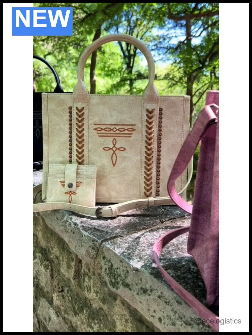Faux Leather Western Top Handle Tote Bag with Card Wallet